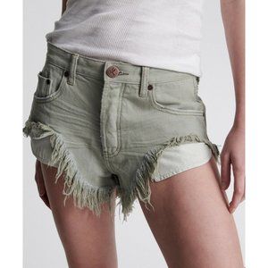 One Teaspoon Bandits Low Waist Denim Shorts Faded Khaki Green 26 NWT $98